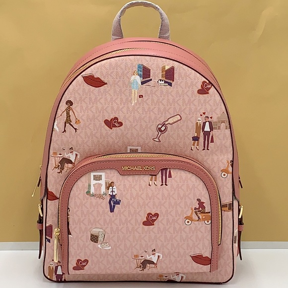 MICHAEL KORS JET SET GIRLS JAYCEE LARGE ZIP PACKED BACKPACK DARK POWDER BLUSH - Picture 5 of 16